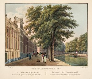 Veduta di Amsterdam No.3. De Heerengracht tra le strade Vijzel e Spiegelstraat, 1825 da Cornelis de Kruyff